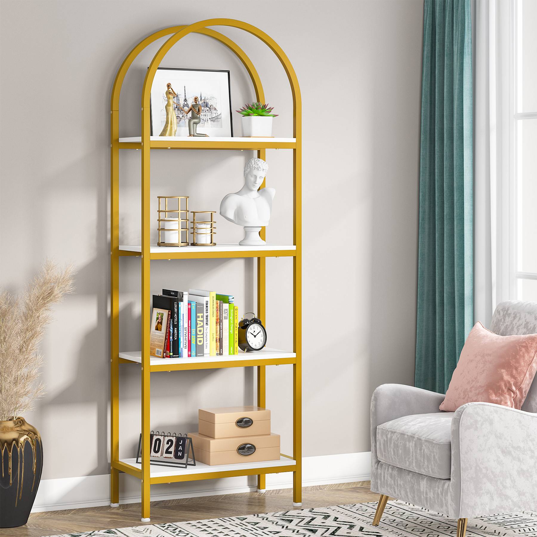 4-Tier / 5-Tier Arched Bookcase with Storage Shelves